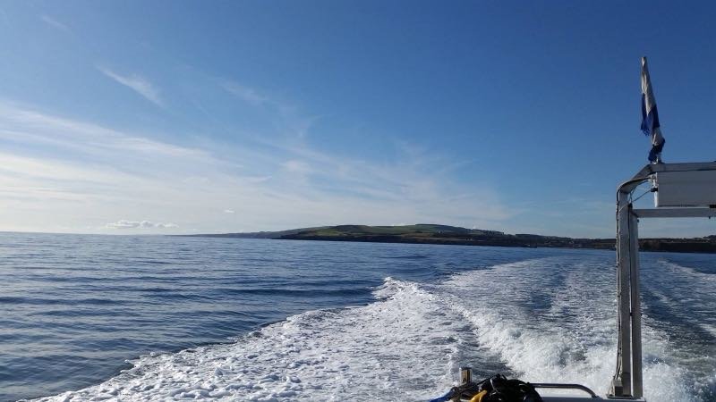 A dive boat off the Northumberland coast near the Farne Islands